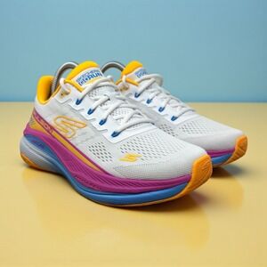 SKECHERS Max Cushioning Propulsion Running Shoes Womens SZ 7.5 Pink/Navy 128901